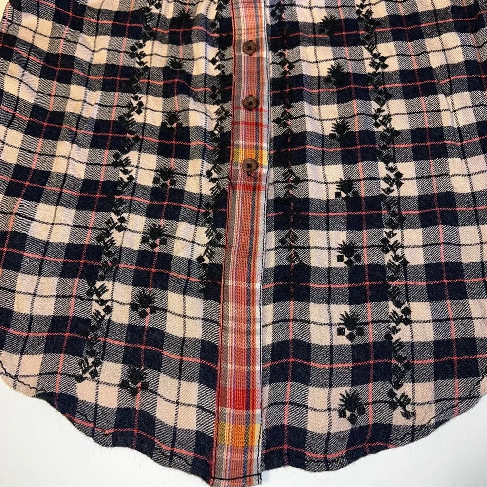 Free People Women’s Plaid Wool Blend Embroidered Long Sleeve Shirt Dress Sz S - Picture 6 of 13